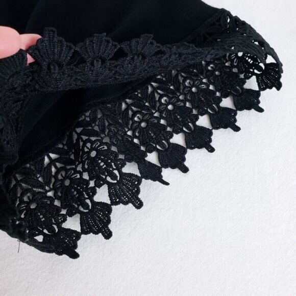 Boho Floral Embroidery Duster Kimono Womens M Black Buttoned Waist Peasant Lace - Picture 10 of 10